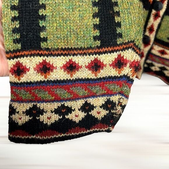 Elizabeth Gash England Vintage Pure New Wool Hand Knit Folk Art Pattern Cardigan - Picture 3 of 12
